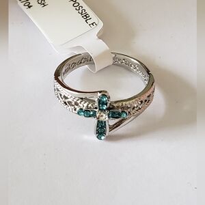 Silver Inscripted Cross Ring, NWT